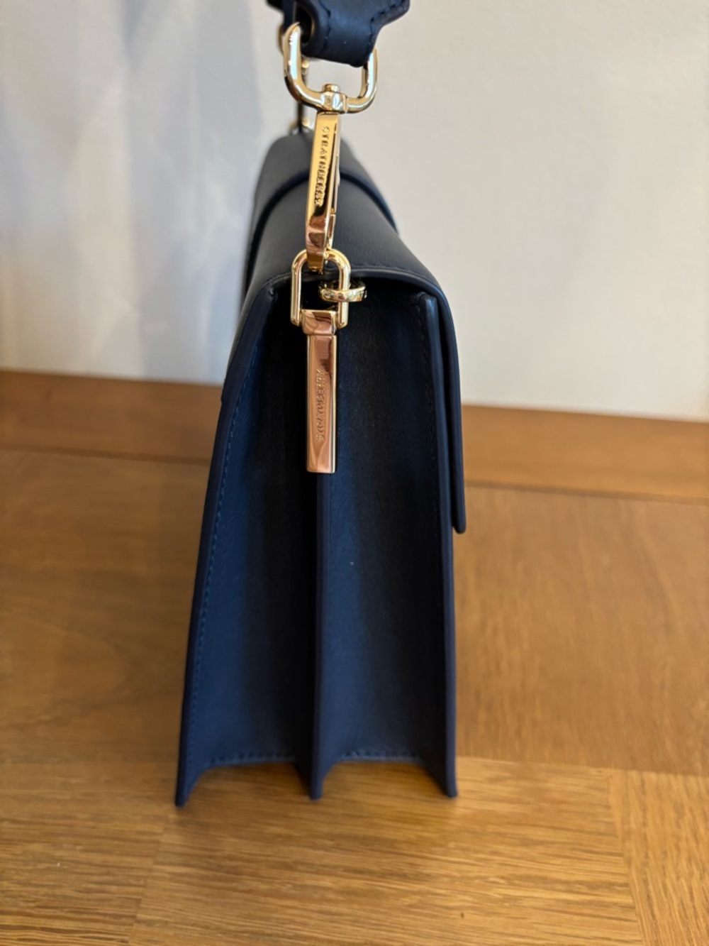 Strathberry Crescent Leather Shoulder Bag Navy Gold Hardware Crossbody - Picture 4 of 15